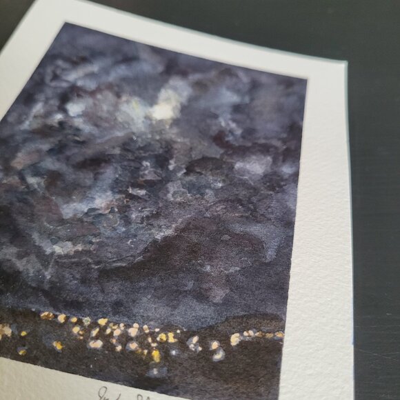 The Moon is a Spotlight II - Tiny Original Watercolor Artwork - Picture 4 of 5